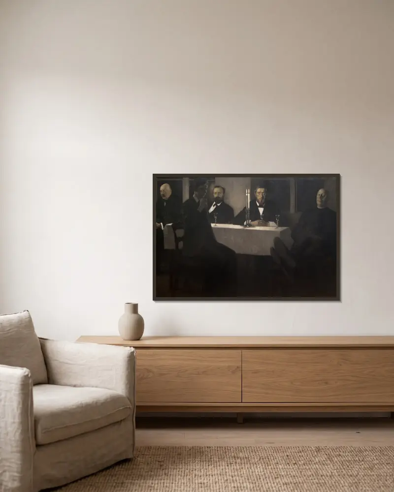 Fünf Porträts von Vilhelm Hammershøi gerahmt an einer Wand