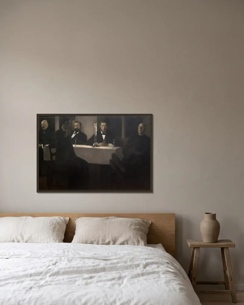 Fünf Porträts von Vilhelm Hammershøi gerahmt an einer Wand