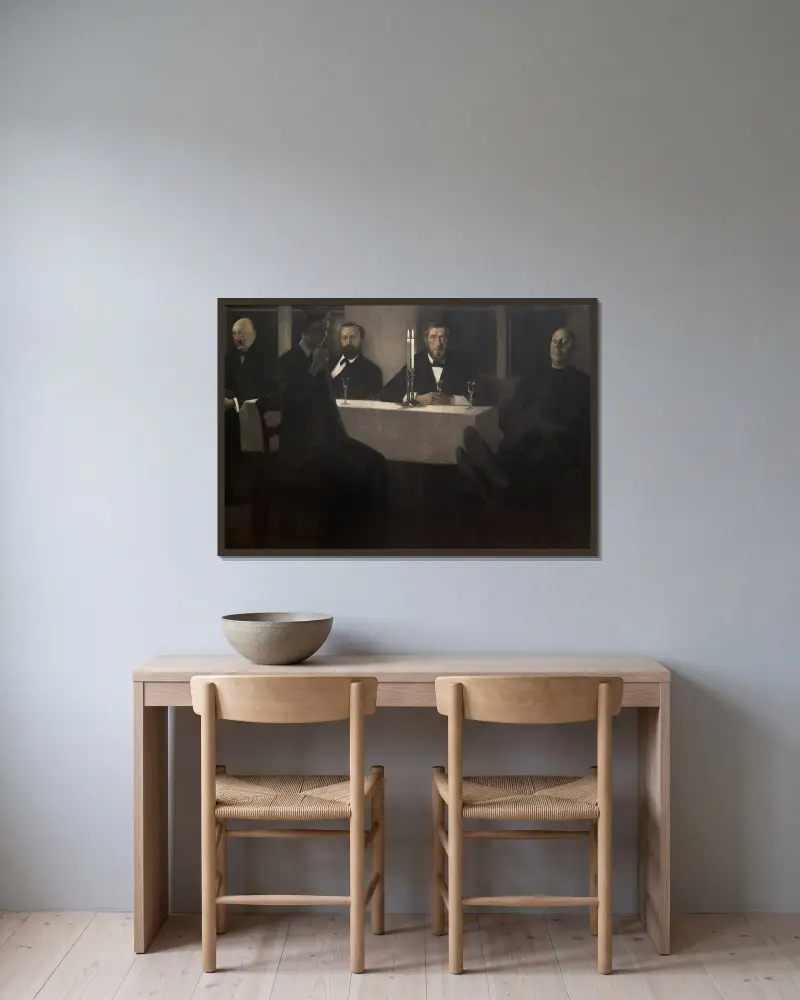 Fünf Porträts von Vilhelm Hammershøi gerahmt an einer Wand