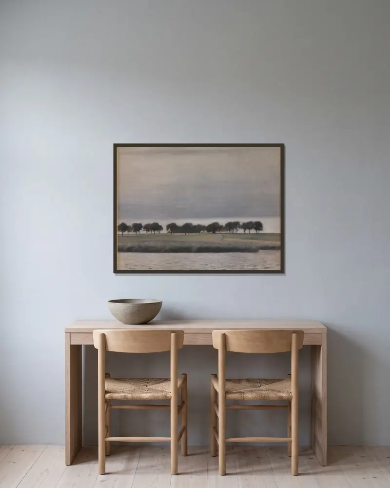 Vorstudie zu 'Sonnenregen. Gentofte Sø' von Vilhelm Hammershøi gerahmt an einer Wand