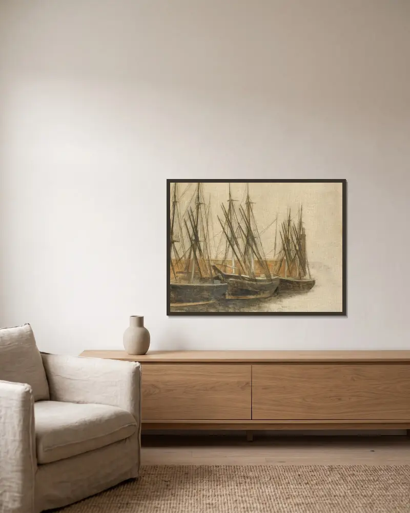 Från Christianshavns kanal, Köpenhamn av Vilhelm Hammershøi inramad på en vägg