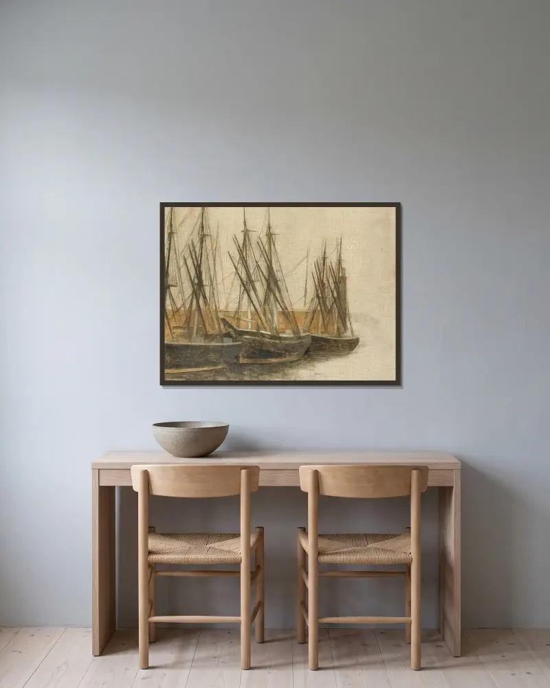Från Christianshavns kanal, Köpenhamn av Vilhelm Hammershøi inramad på en vägg