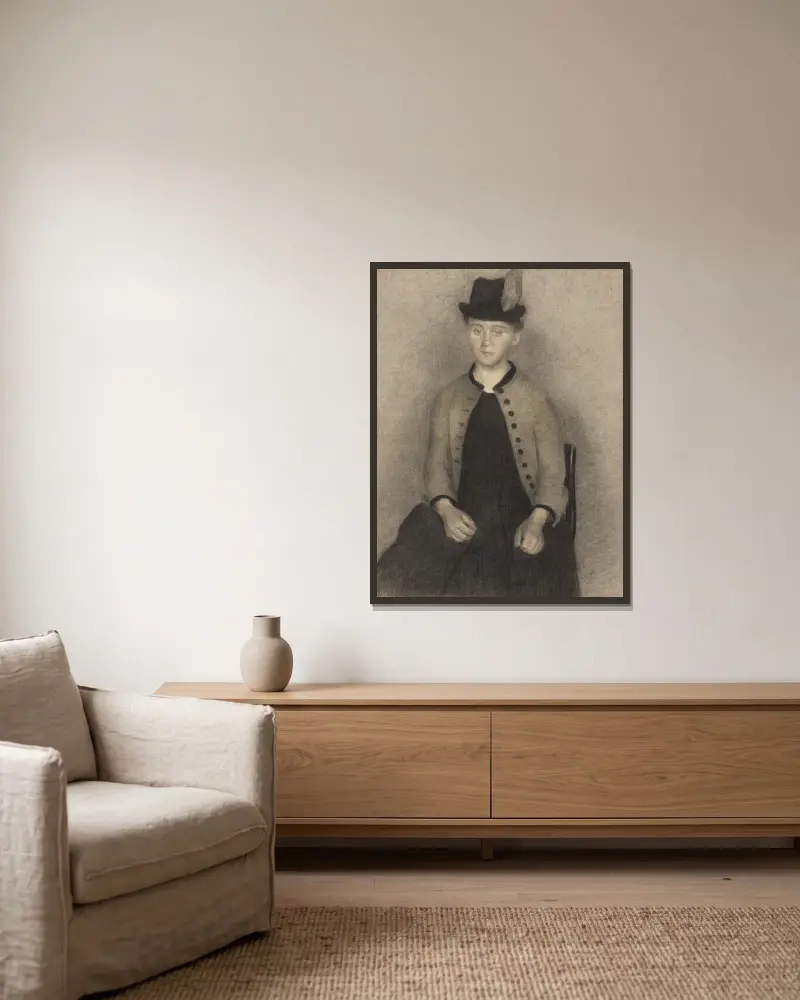 Ida Ilsted, konstnärens hustru av Vilhelm Hammershøi inramad på en vägg