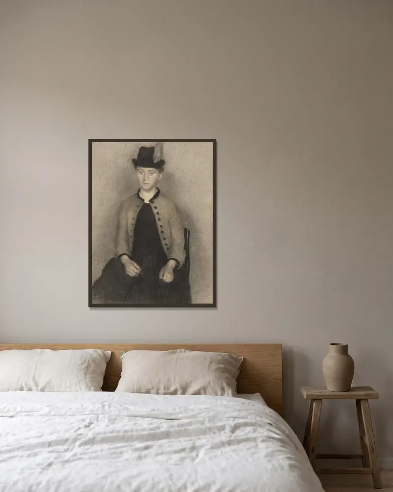 Ida Ilsted, konstnärens hustru av Vilhelm Hammershøi inramad på en vägg