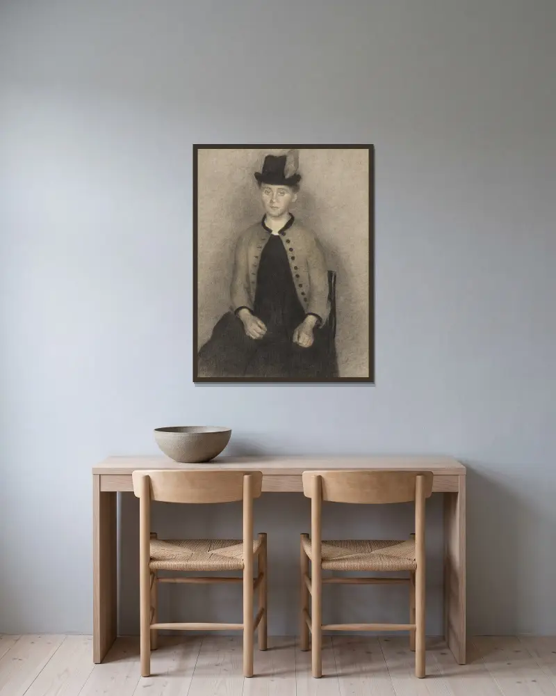 Ida Ilsted, konstnärens hustru av Vilhelm Hammershøi inramad på en vägg