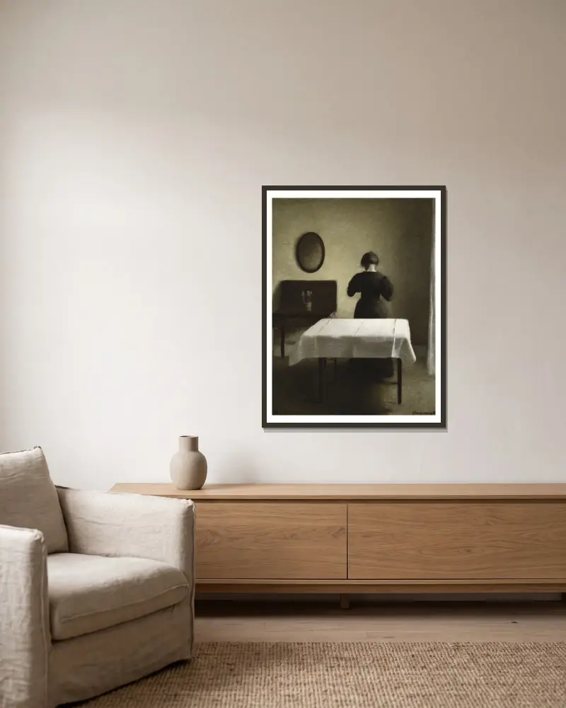 Interieur, 1898 von Vilhelm Hammershøi gerahmt an einer Wand