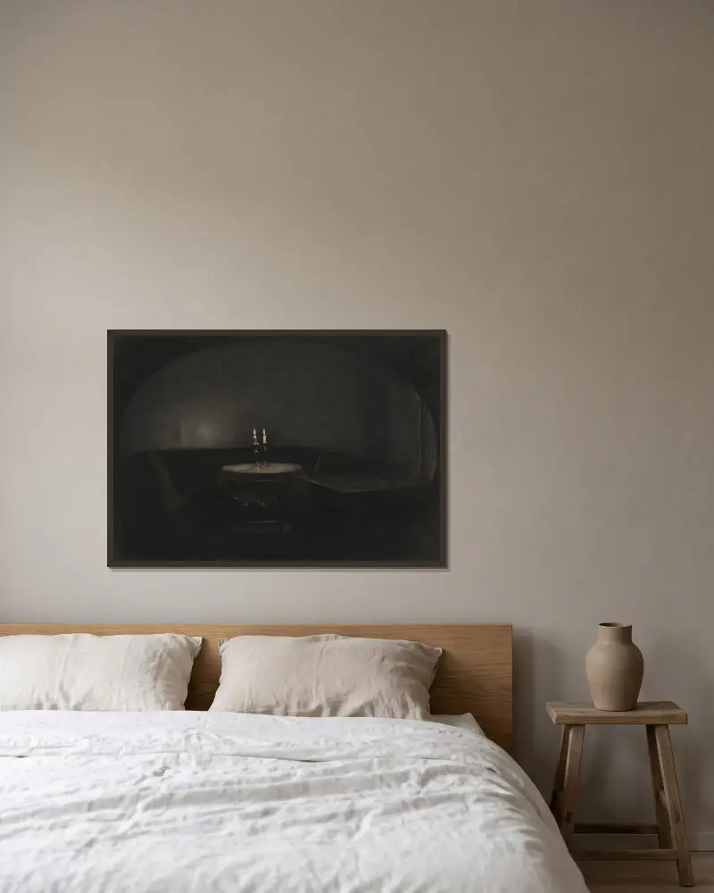 Interieur. Künstliches Licht von Vilhelm Hammershøi gerahmt an einer Wand
