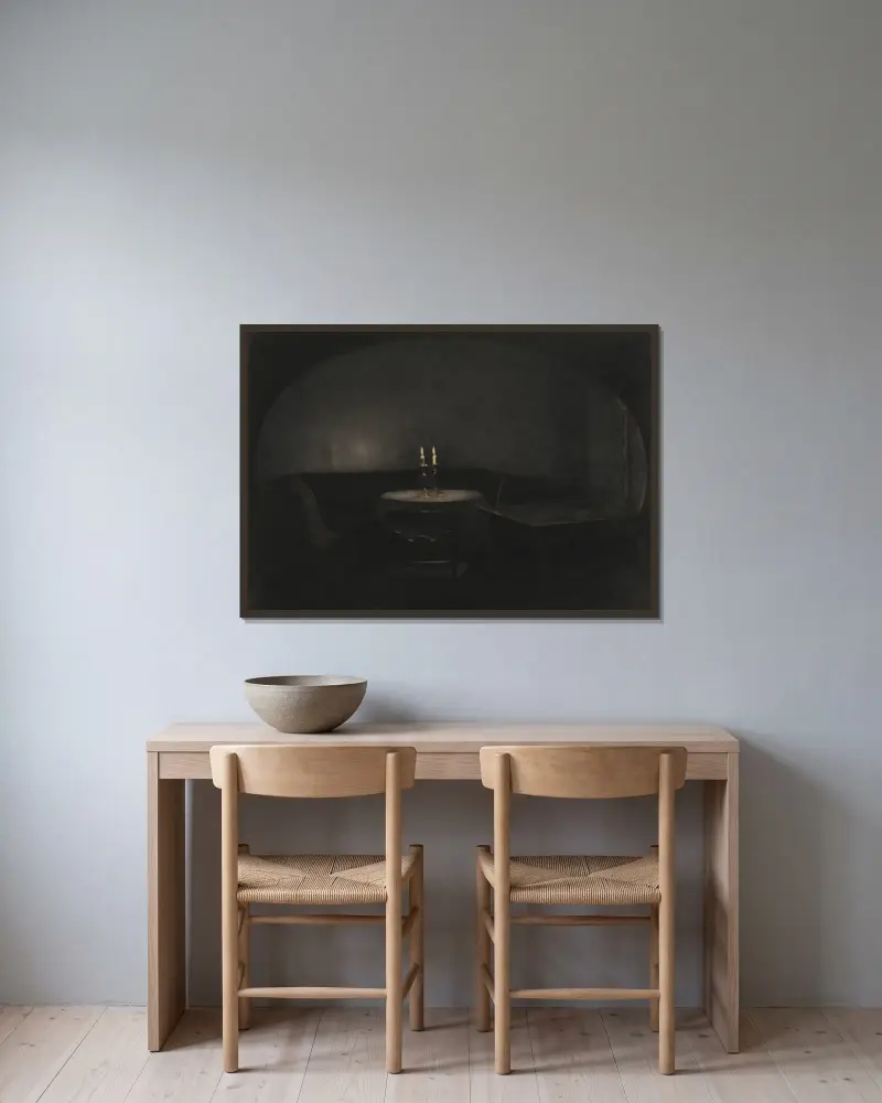 Interieur. Künstliches Licht von Vilhelm Hammershøi gerahmt an einer Wand