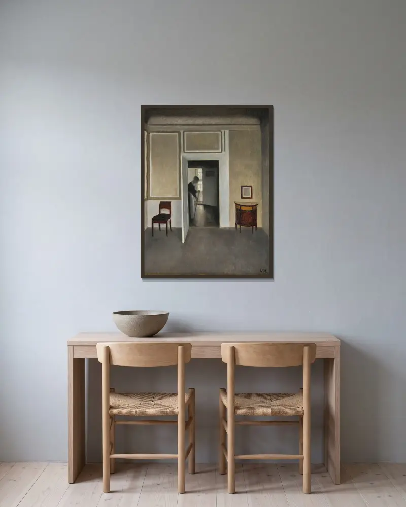 Interior, Strandgade 30 – nr 1 av Vilhelm Hammershøi inramad på en vägg