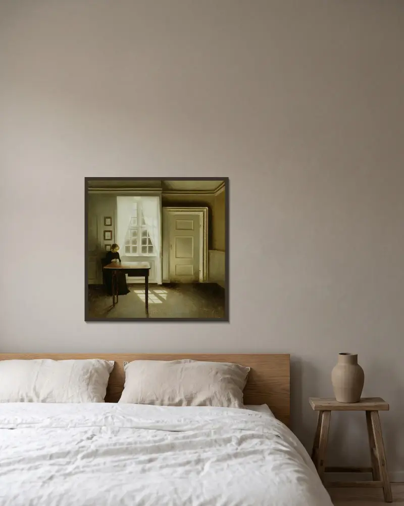 Interior With A Lady av Vilhelm Hammershøi inramad på en vägg