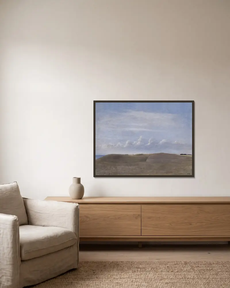 Landscape av Vilhelm Hammershøi inramad på en vägg