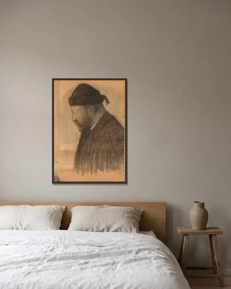 Porträt von Thorvald Bindesbøll im Profil nach links von Vilhelm Hammershøi gerahmt an einer Wand