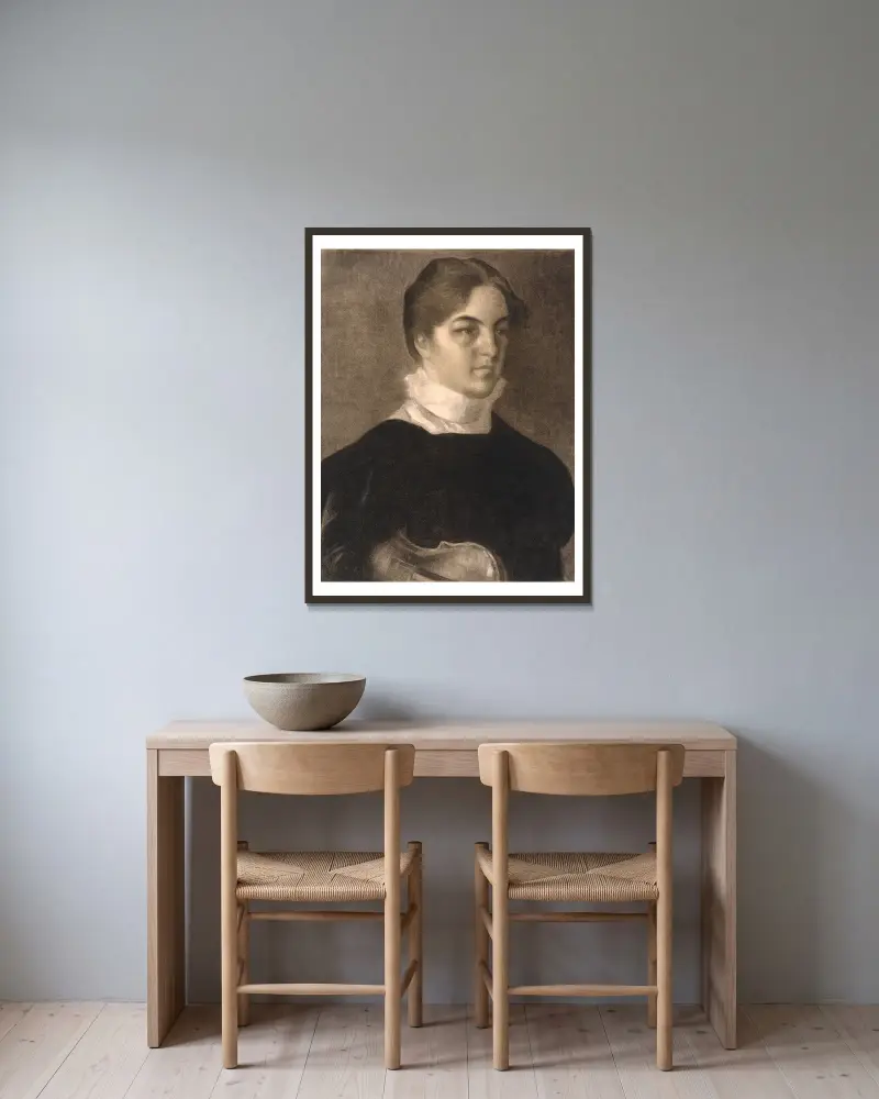 Porträtt av Karen Bramsen av Vilhelm Hammershøi inramad på en vägg