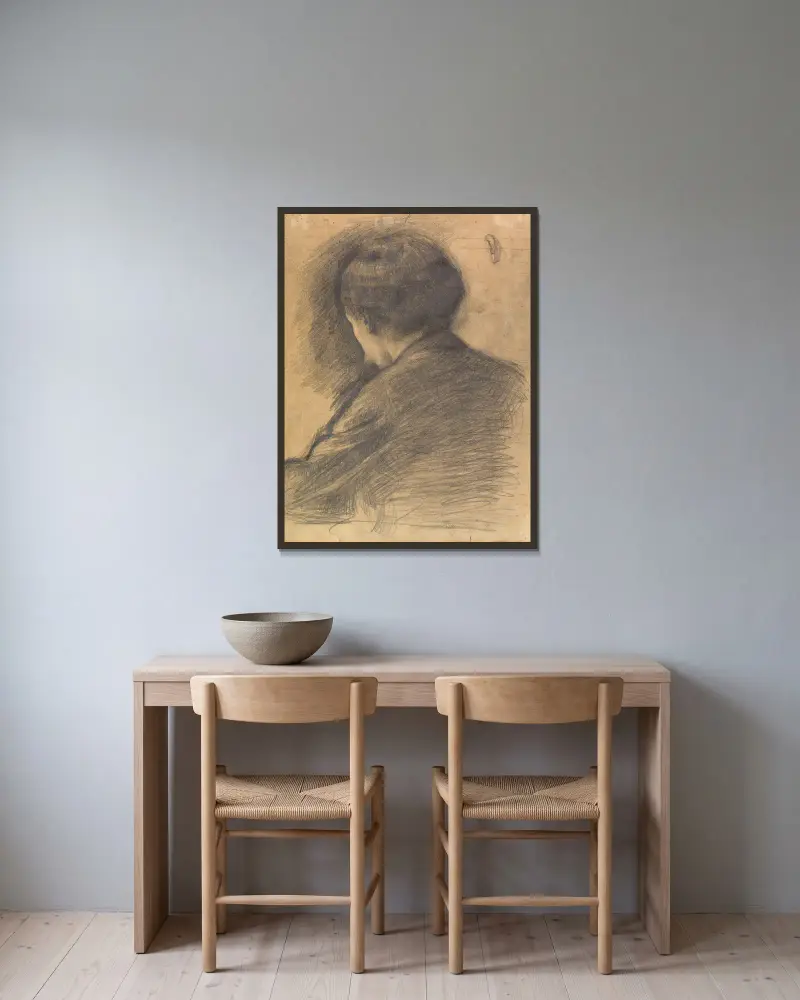 Self-Portrait seen from behind av Vilhelm Hammershøi inramad på en vägg