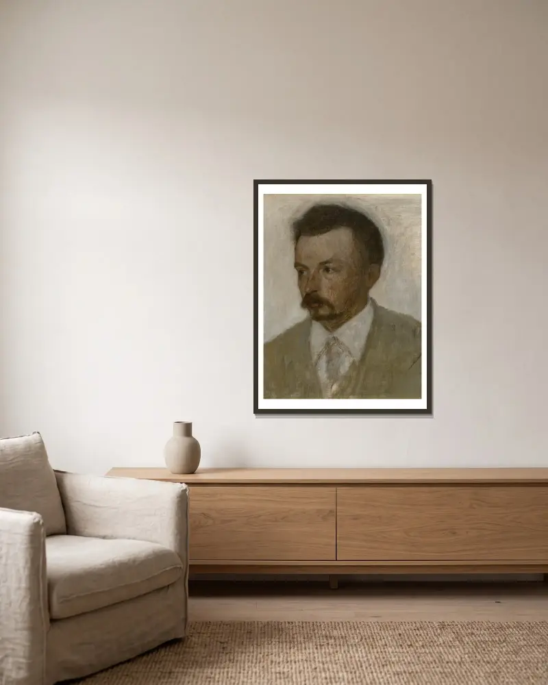 Selv-portræt (Self-portrait) av Vilhelm Hammershøi inramad på en vägg