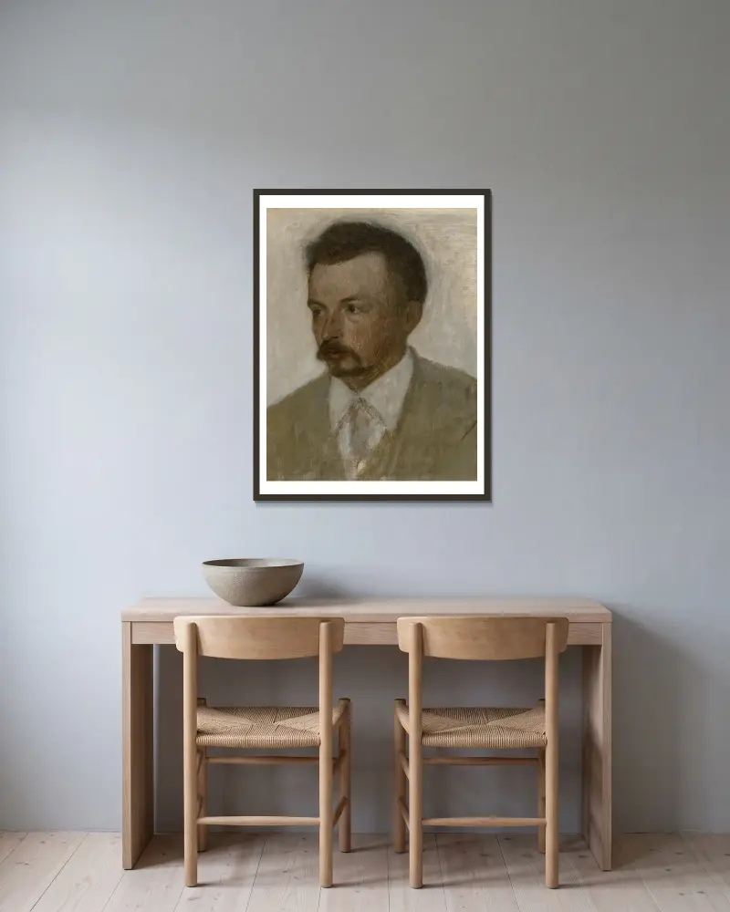 Selv-portræt (Self-portrait) av Vilhelm Hammershøi inramad på en vägg