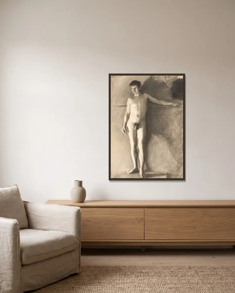 Stehender männlicher Modell von Vilhelm Hammershøi gerahmt an einer Wand