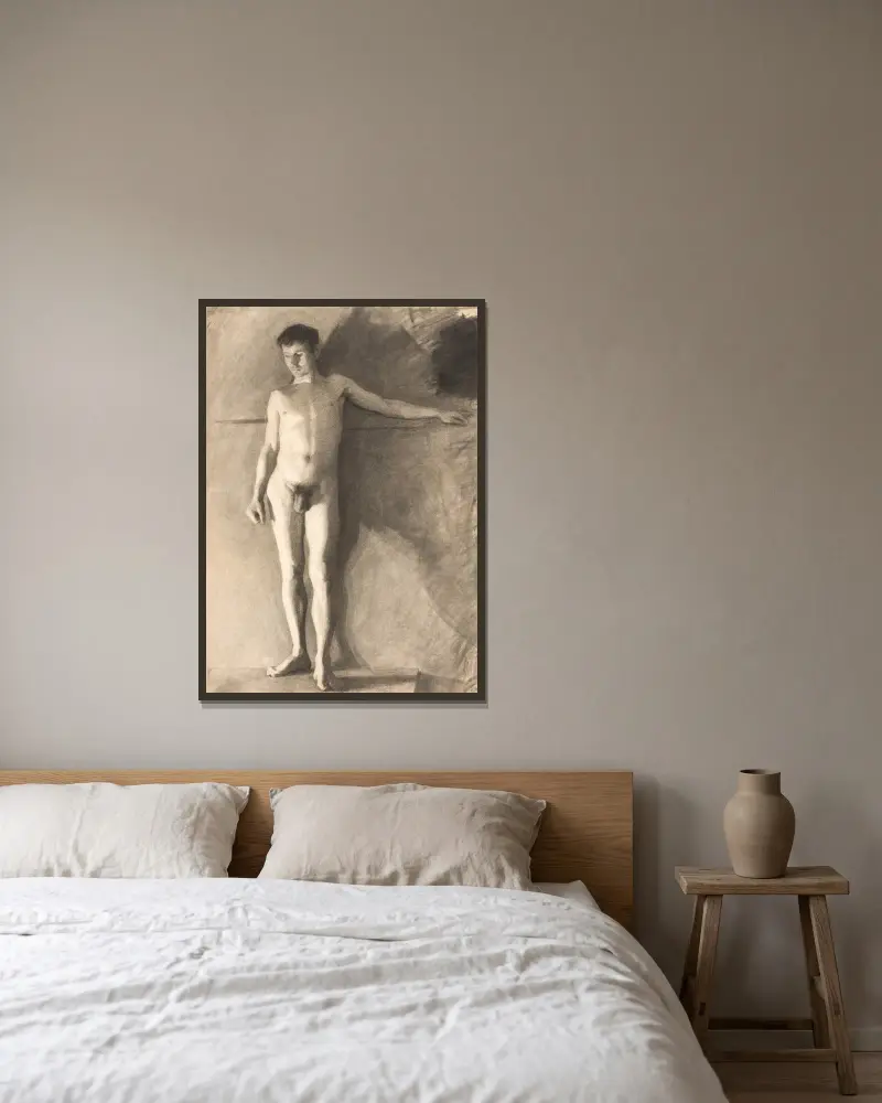 Stehender männlicher Modell von Vilhelm Hammershøi gerahmt an einer Wand