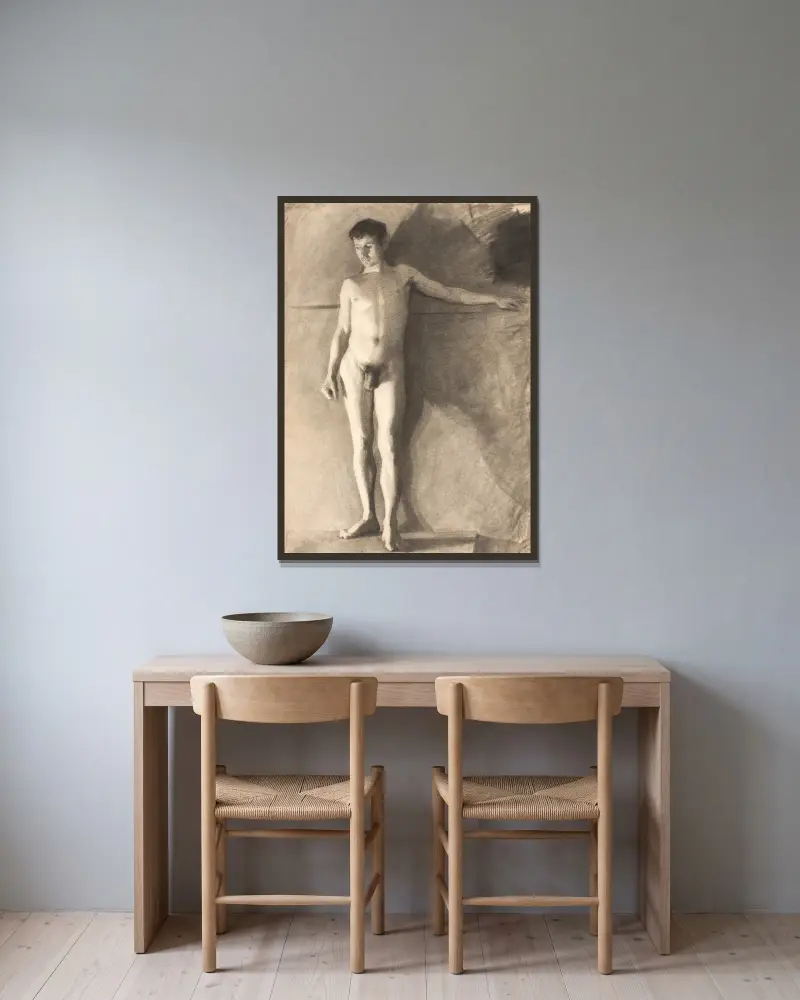 Stehender männlicher Modell von Vilhelm Hammershøi gerahmt an einer Wand