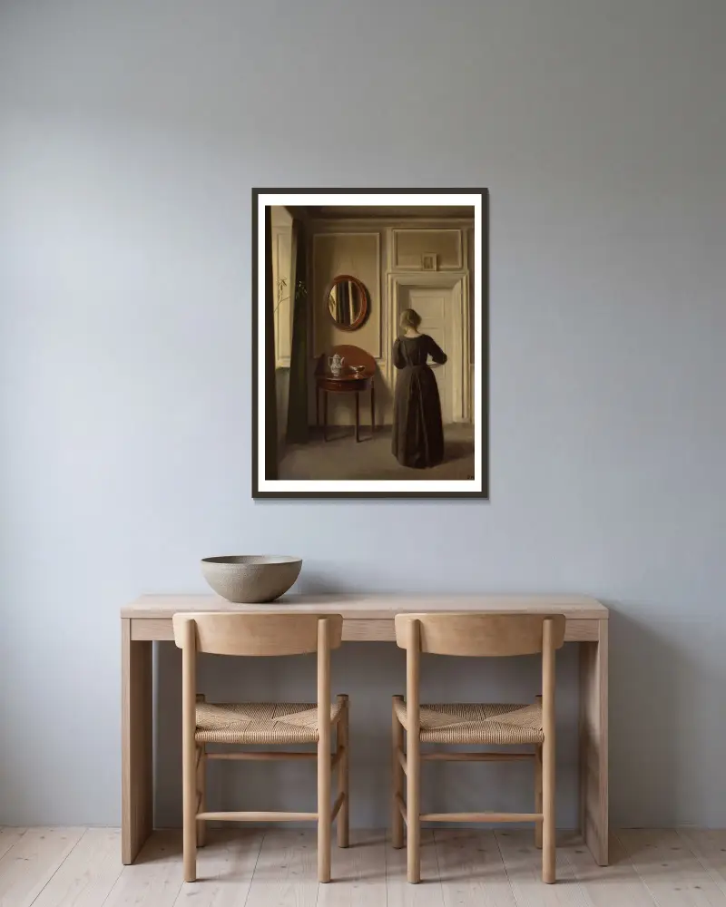 Stue (Interior with an Oval Mirror), 1900 av Vilhelm Hammershøi inramad på en vägg