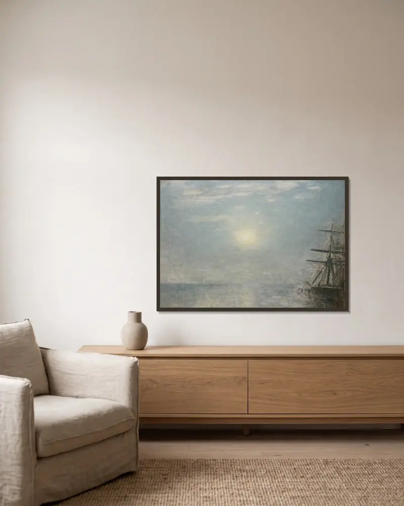 Sun Over The Sea av Vilhelm Hammershøi inramad på en vägg
