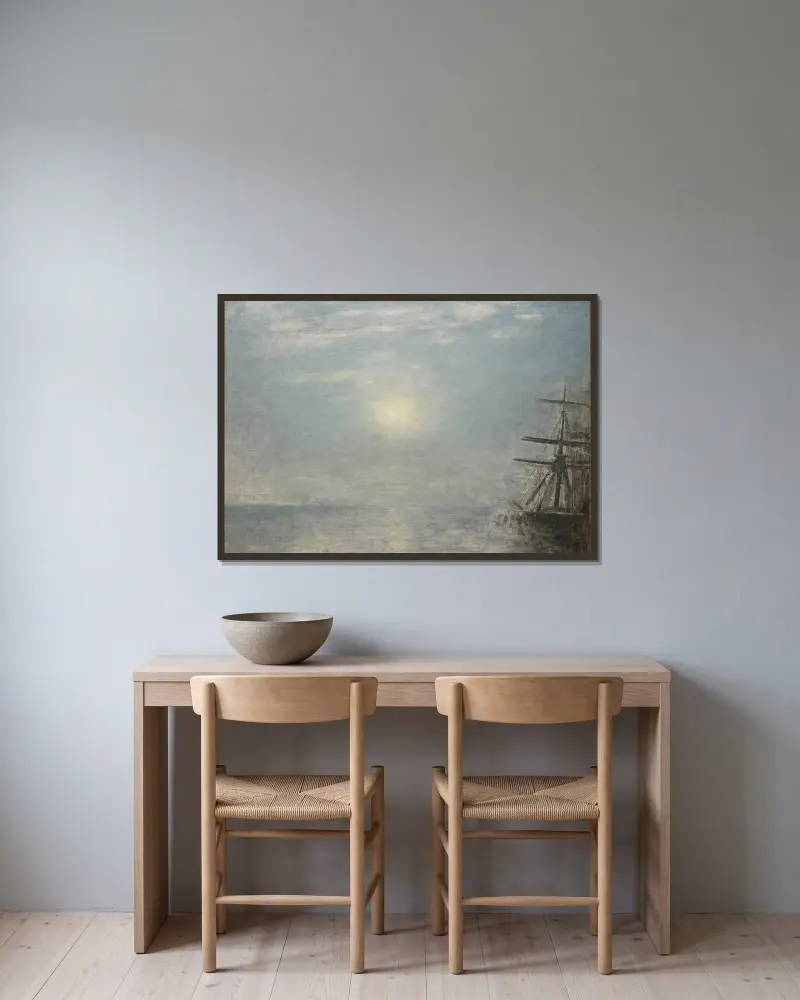 Sun Over The Sea av Vilhelm Hammershøi inramad på en vägg