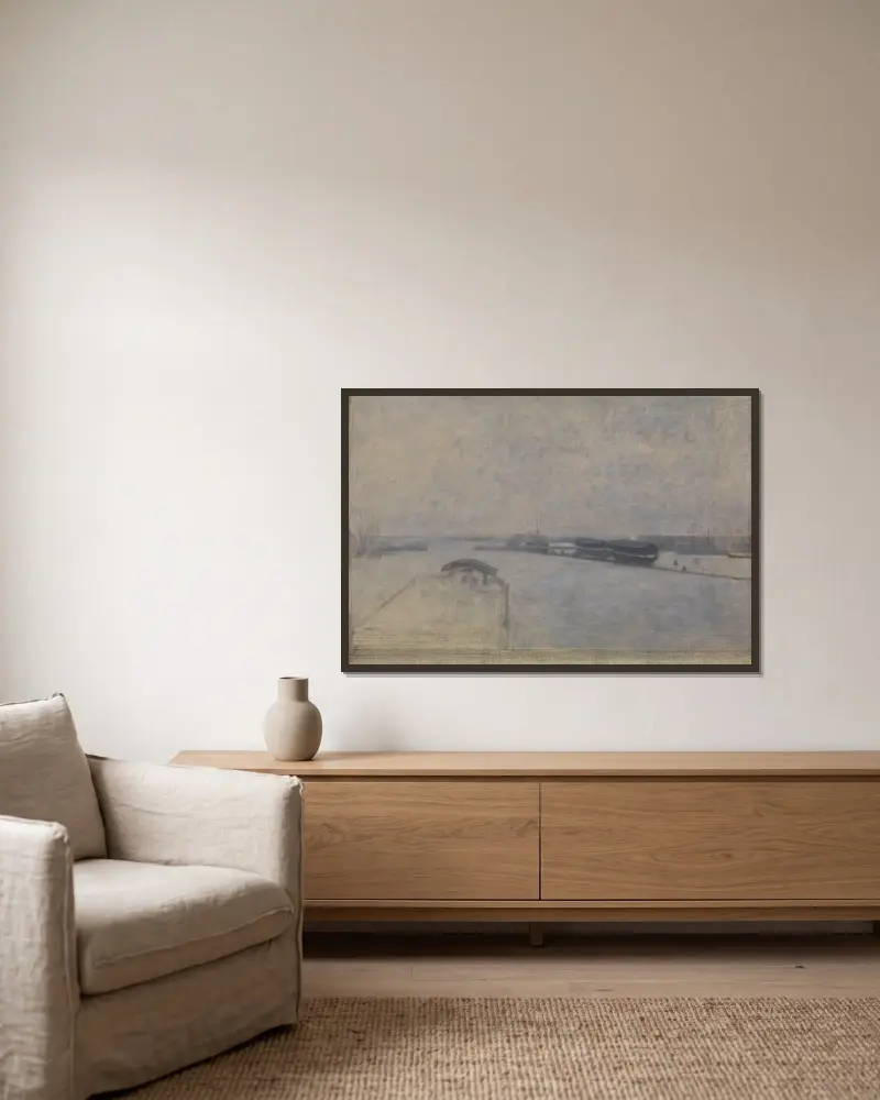 Der Hafen von Kopenhagen, gesehen von Kvæsthusgade von Vilhelm Hammershøi gerahmt an einer Wand