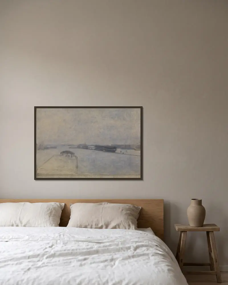 Der Hafen von Kopenhagen, gesehen von Kvæsthusgade von Vilhelm Hammershøi gerahmt an einer Wand