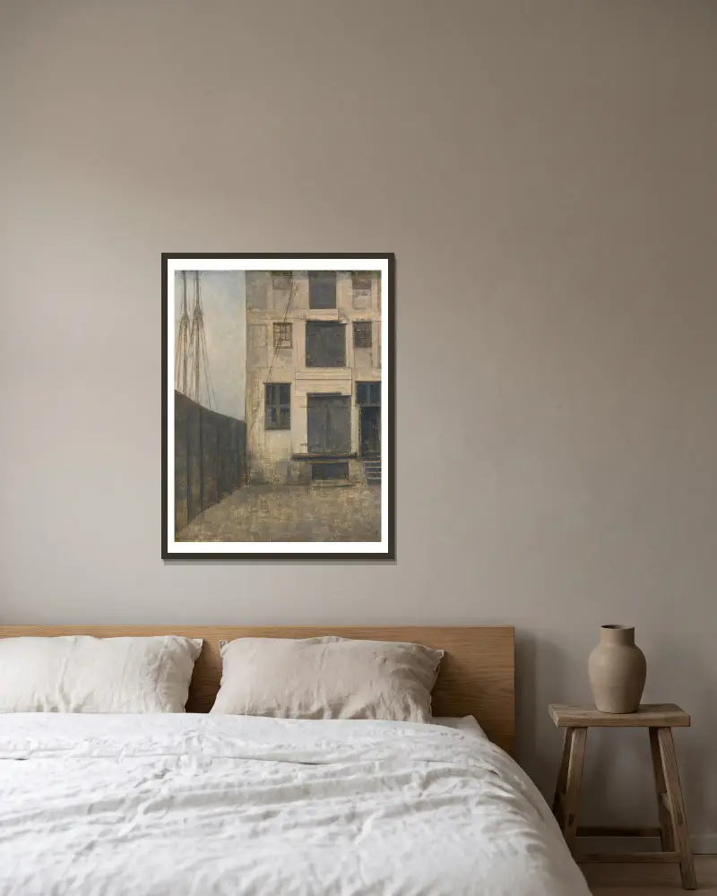 Das alte Magazin in Christianshavn von Vilhelm Hammershøi gerahmt an einer Wand