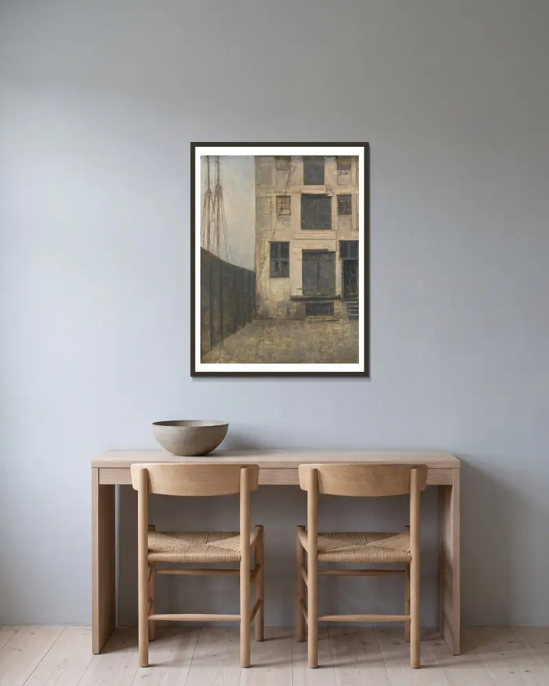 Das alte Magazin in Christianshavn von Vilhelm Hammershøi gerahmt an einer Wand