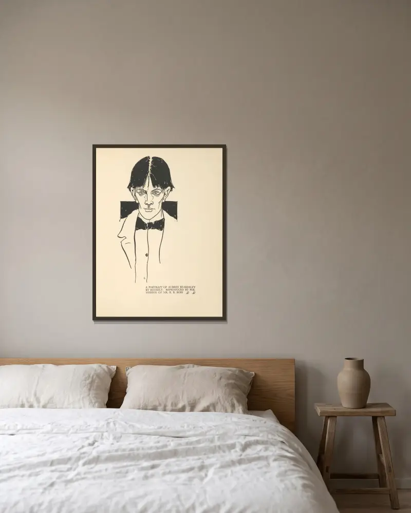 Självporträtt av Aubrey Beardsley av Aubrey Vincent Beardsley inramad på en vägg