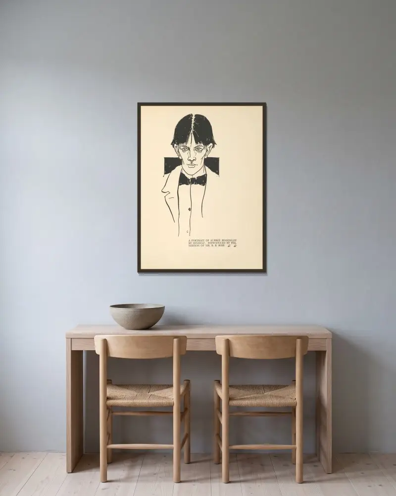 Självporträtt av Aubrey Beardsley av Aubrey Vincent Beardsley inramad på en vägg