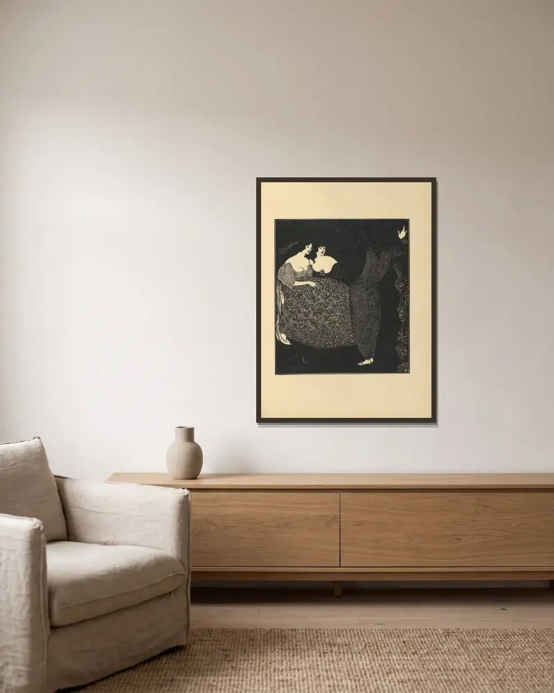 Eine Wiederholung von Tristan und Isolde von Aubrey Vincent Beardsley gerahmt an einer Wand