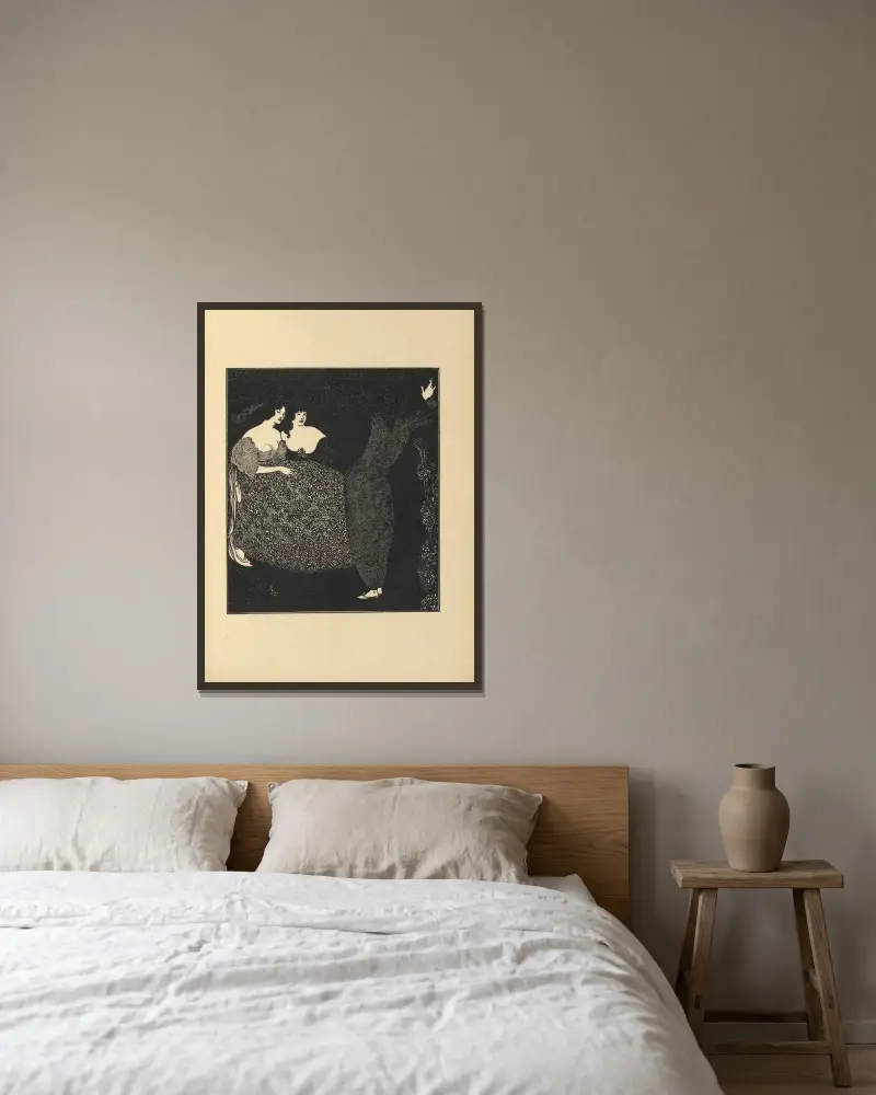 Eine Wiederholung von Tristan und Isolde von Aubrey Vincent Beardsley gerahmt an einer Wand