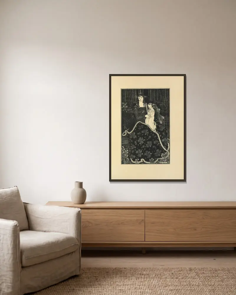 Julkort utgivet med nr 1 av 'The Savoy' av Aubrey Vincent Beardsley inramad på en vägg