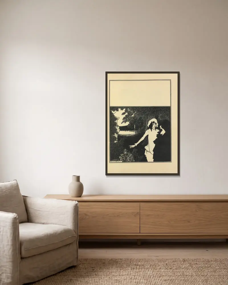 Umschlaggestaltung für Nr. 5 von „The Savoy“ von Aubrey Vincent Beardsley gerahmt an einer Wand