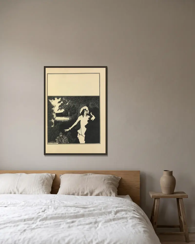 Umschlaggestaltung für Nr. 5 von „The Savoy“ von Aubrey Vincent Beardsley gerahmt an einer Wand