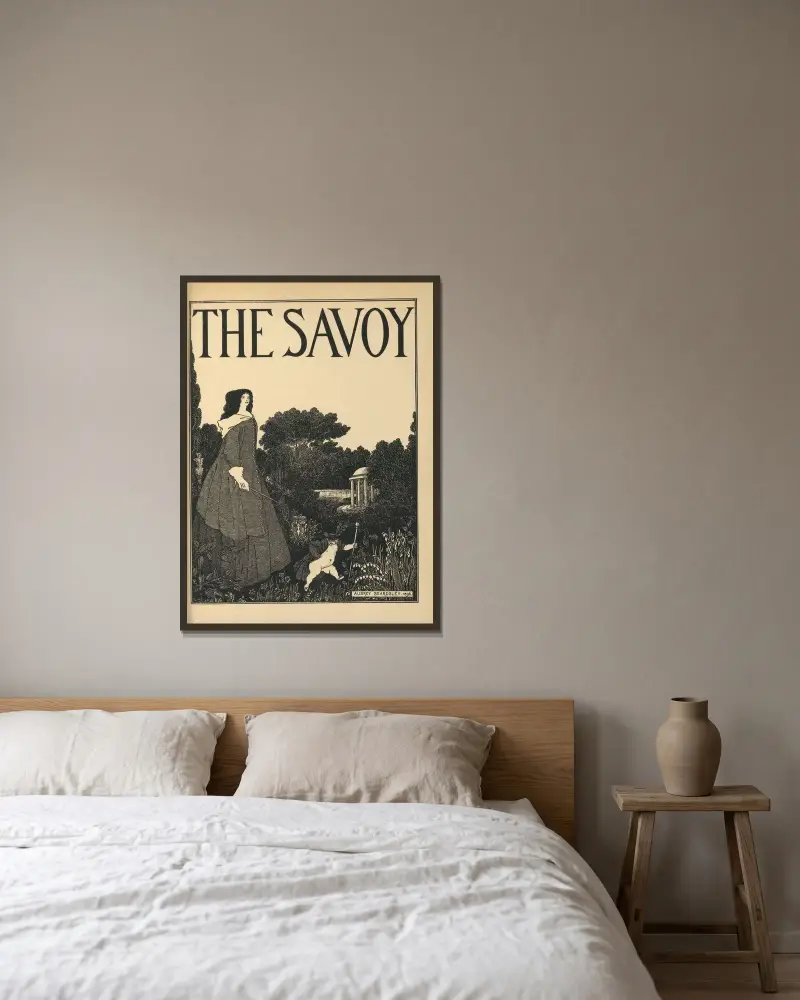 Omslagsdesign. Ur 'The Savoy' nr 1 av Aubrey Vincent Beardsley inramad på en vägg