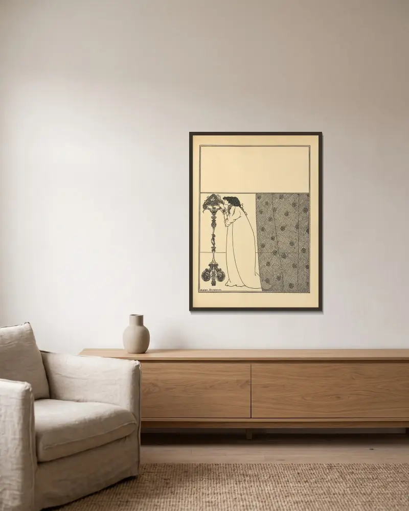 Omslagsdesign. Ur 'The Savoy' nr 4 av Aubrey Vincent Beardsley inramad på en vägg