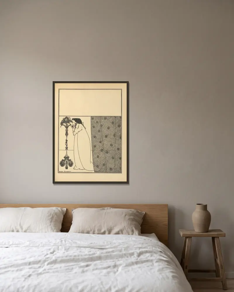 Omslagsdesign. Ur 'The Savoy' nr 4 av Aubrey Vincent Beardsley inramad på en vägg
