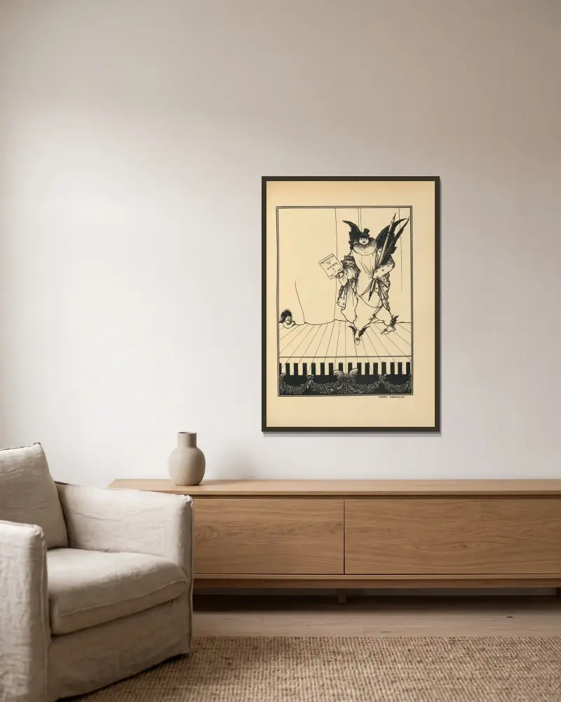 Design för prospektet till 'The Savoy' av Aubrey Vincent Beardsley inramad på en vägg