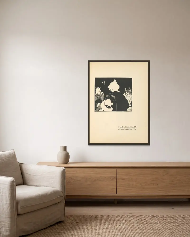 Entwurf. Gedacht für 'Lukians wahre Geschichte', aber nicht veröffentlicht von Aubrey Vincent Beardsley gerahmt an einer Wand