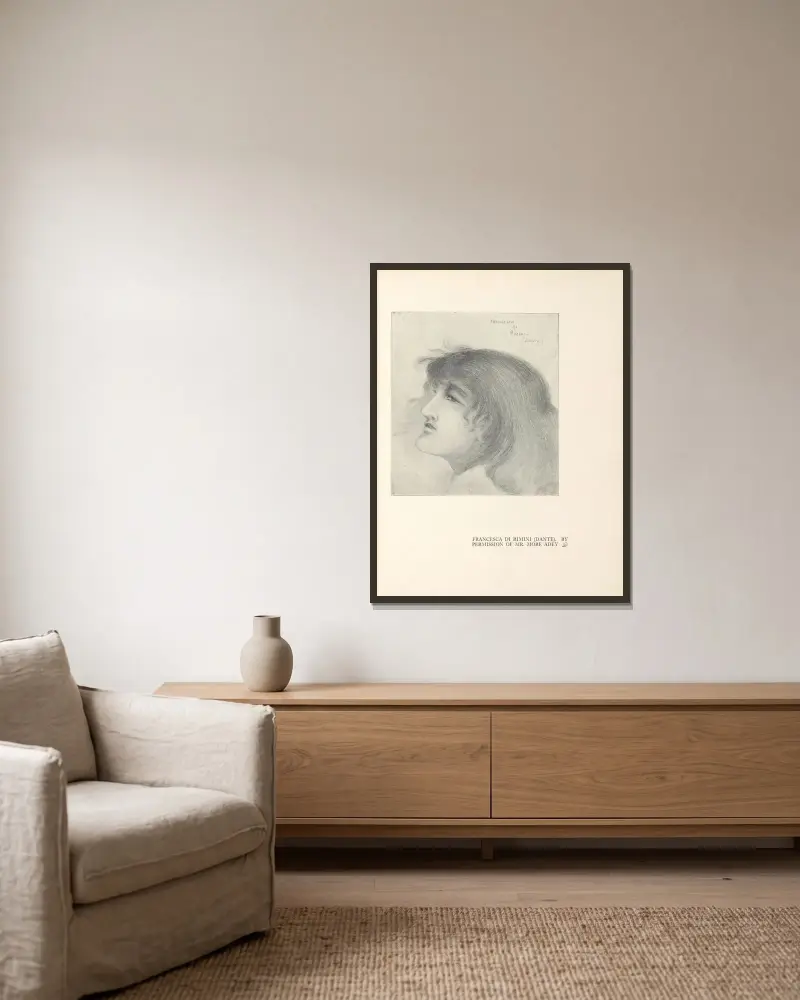 Francesca von Rimini (Dante) – Nr. 1 von Aubrey Vincent Beardsley gerahmt an einer Wand