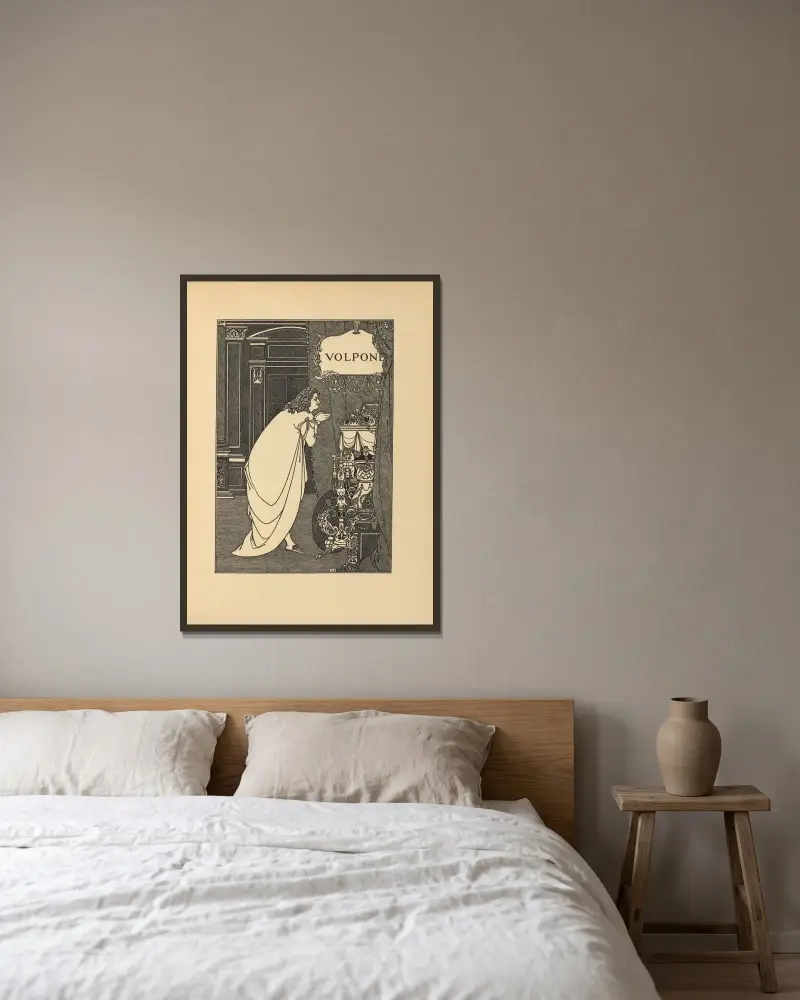 Frontispis. Z „Volpone” Bena Jonsona, Aubrey Vincent Beardsley w ramie na ścianie