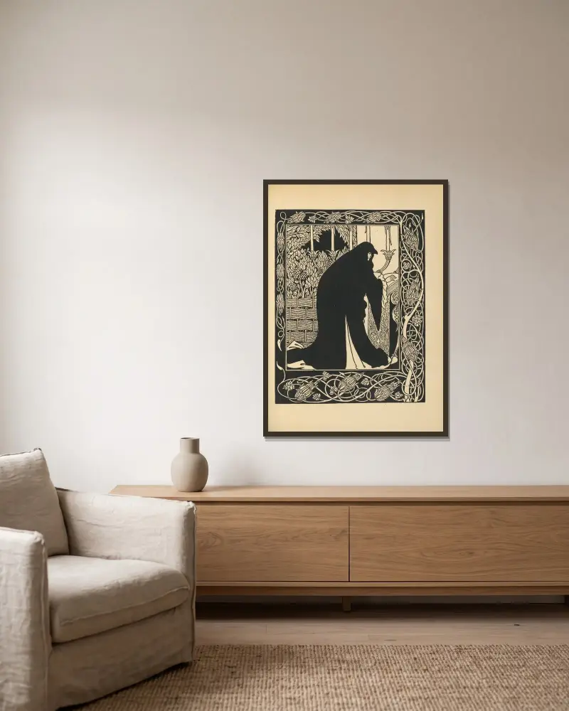 Wie Königin Guenever sich zur Nonne machte – Nr. 2 von Aubrey Vincent Beardsley gerahmt an einer Wand