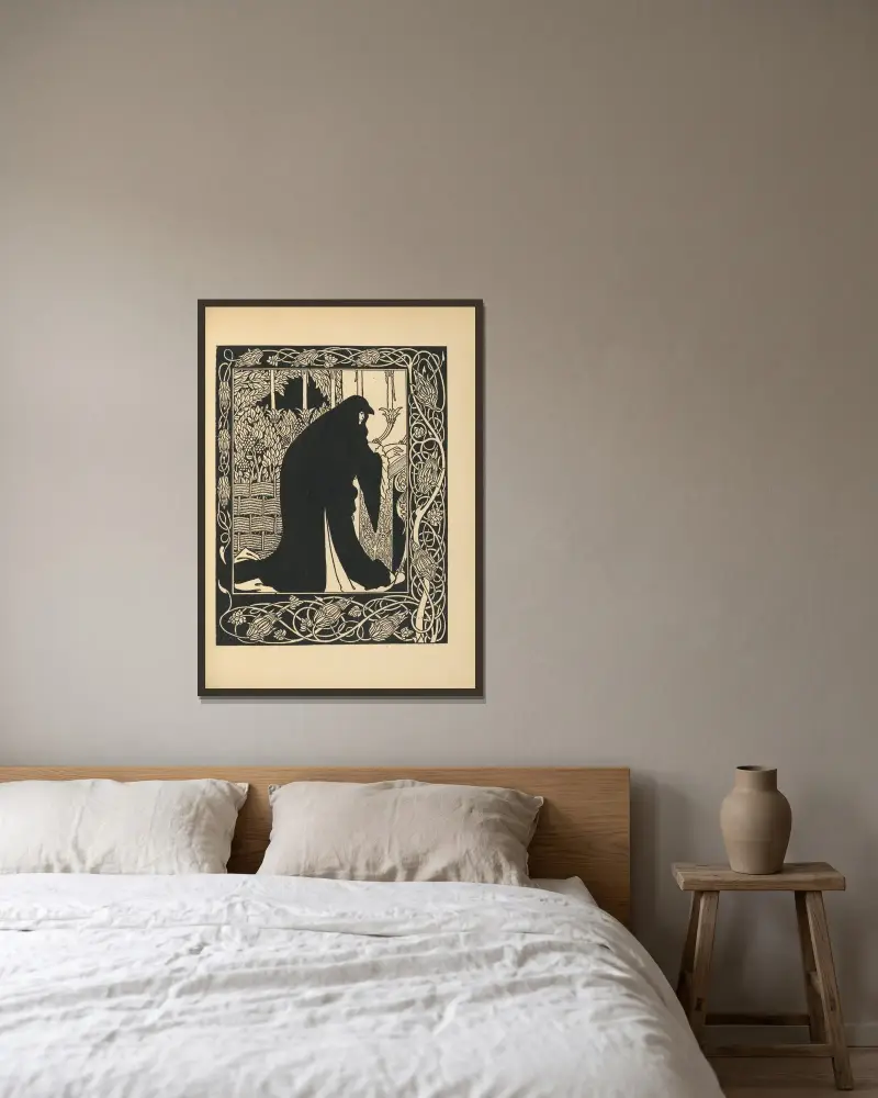 Wie Königin Guenever sich zur Nonne machte – Nr. 2 von Aubrey Vincent Beardsley gerahmt an einer Wand