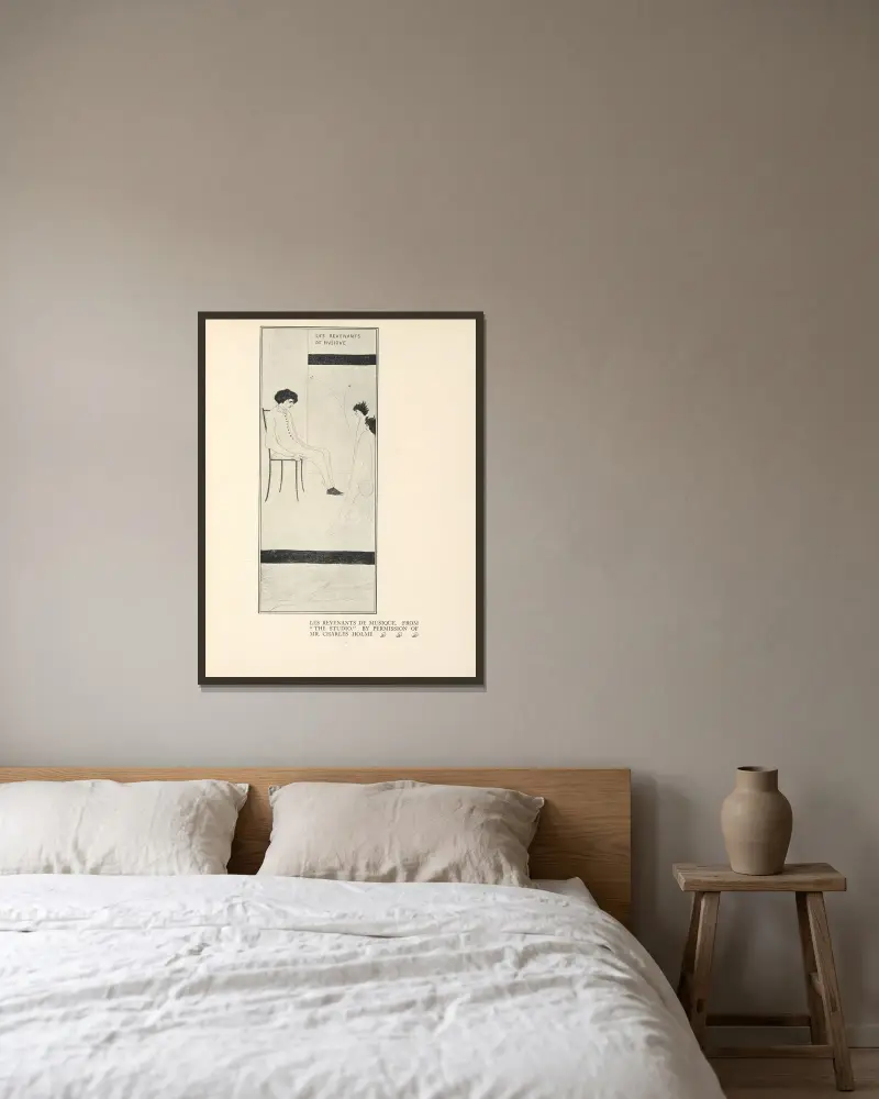 Die Musikwiedergänger von Aubrey Vincent Beardsley gerahmt an einer Wand
