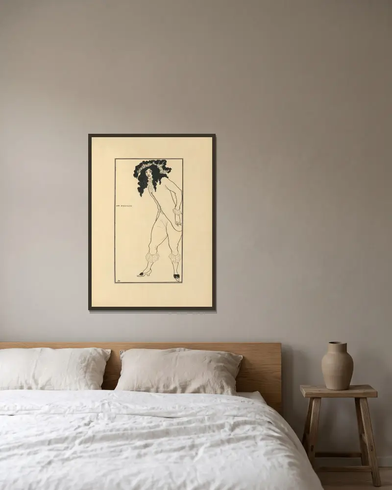 Mrs Pinchwife. Ur 'The Savoy' nr 8 av Aubrey Vincent Beardsley inramad på en vägg