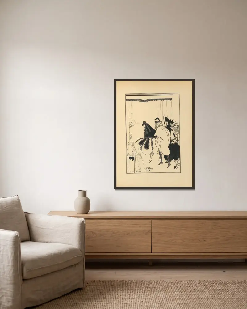 Pierrots död. Ur 'The Savoy' nr 5 av Aubrey Vincent Beardsley inramad på en vägg