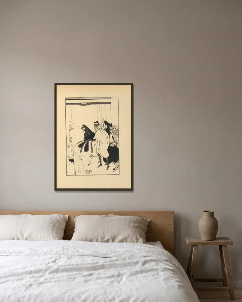 Pierrots död. Ur 'The Savoy' nr 5 av Aubrey Vincent Beardsley inramad på en vägg